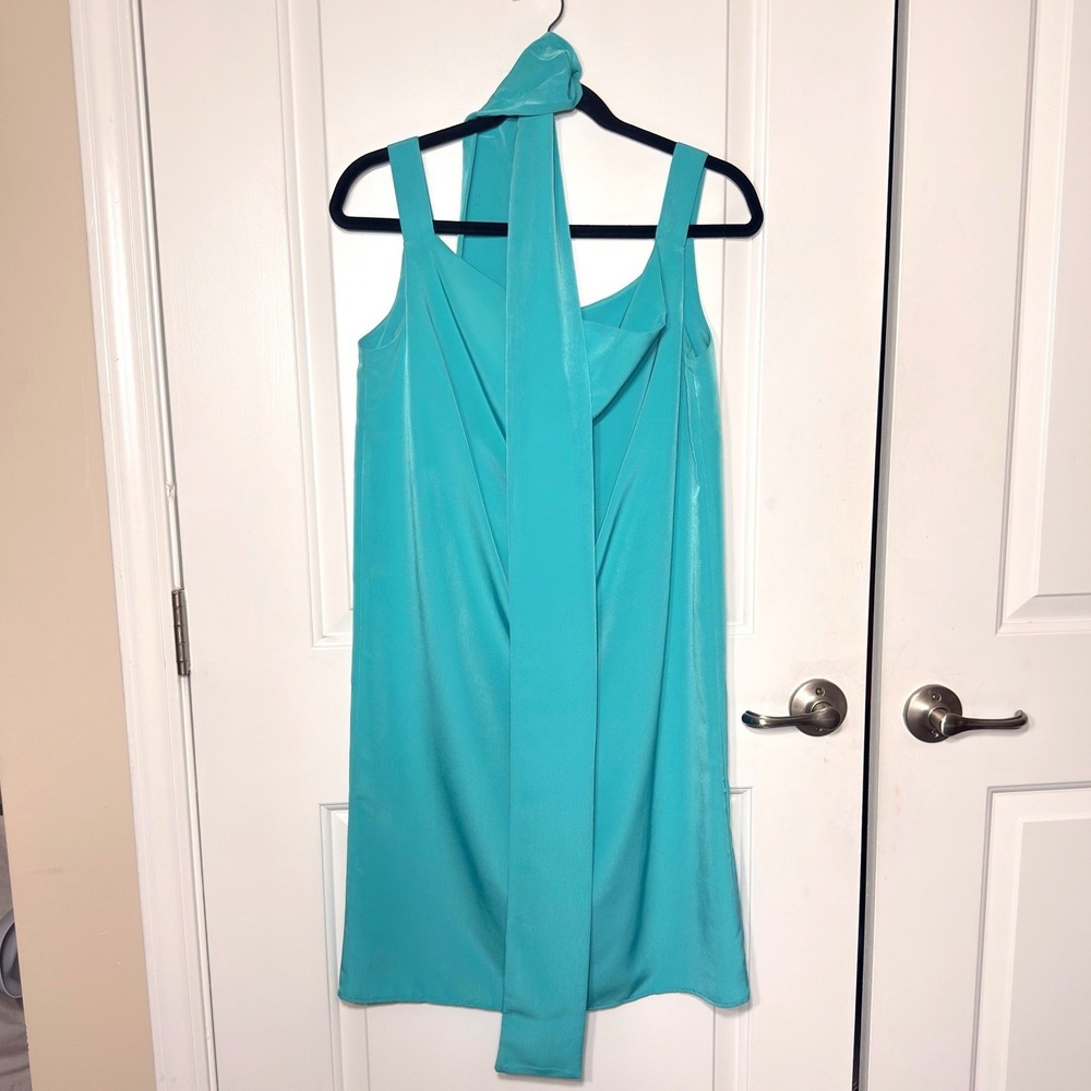 Nibbatti Teal Sleeveless Shift Dress with Matching Sash Tie Made in USA Small
